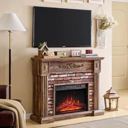Electric Fireplace with Mantel, Aitjunz