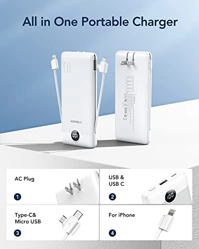 Portable Charger with Built-in AC Plug and Cables — Power Bank, VEGER