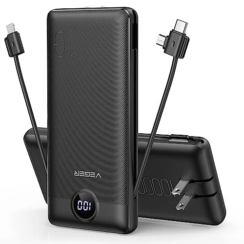 Portable Charger with Built-in Cables and Wall Plug — Power Bank, VEGER