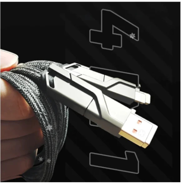 4-in-1 Flat Braided Anti-Tangle Charger Cord with Velcro