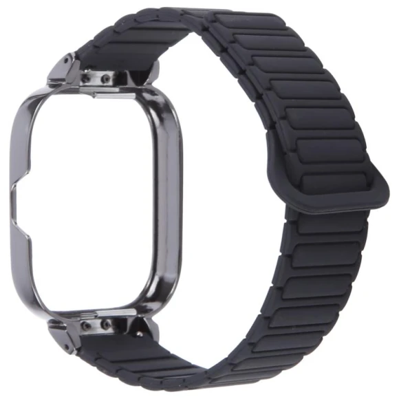 Metal Black Frame Integrated I-shaped Magnetic Silicone Watch Band, Redmi