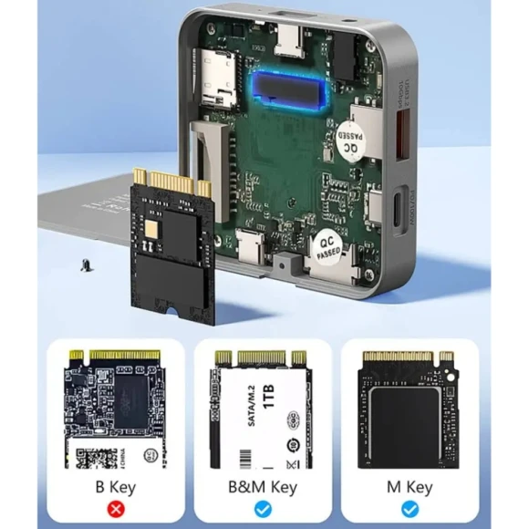 8-In-1 Magnetic HUB With M.2 NVMe/SATA SSD Enclosure, Blueendless