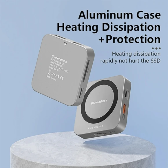 8-In-1 Magnetic HUB With M.2 NVMe/SATA SSD Enclosure, Blueendless