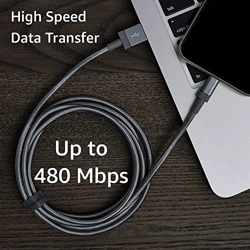 Fast Charging USB-A to Lightning Nylon Braided Charger Cable, Amazon Basics