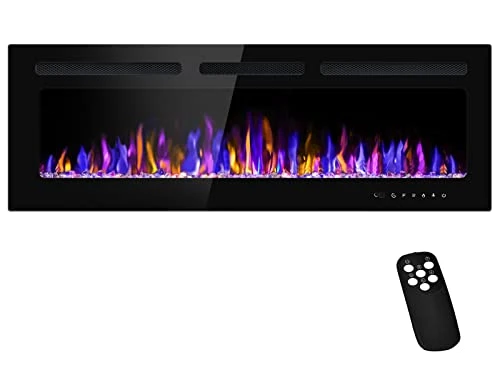 Electric Fireplace Wall Mounted and Recessed with Remote Control, BETELNUT