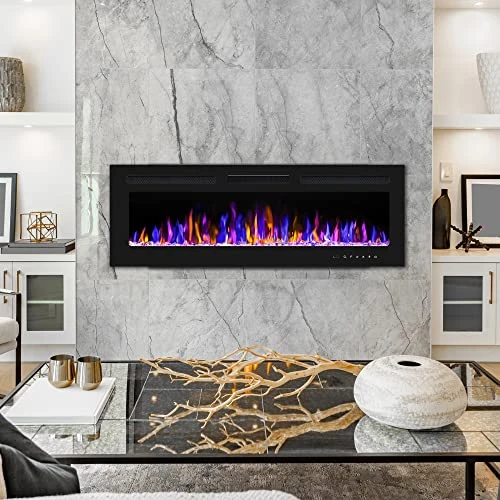 Electric Fireplace Wall Mounted and Recessed with Remote Control, BETELNUT
