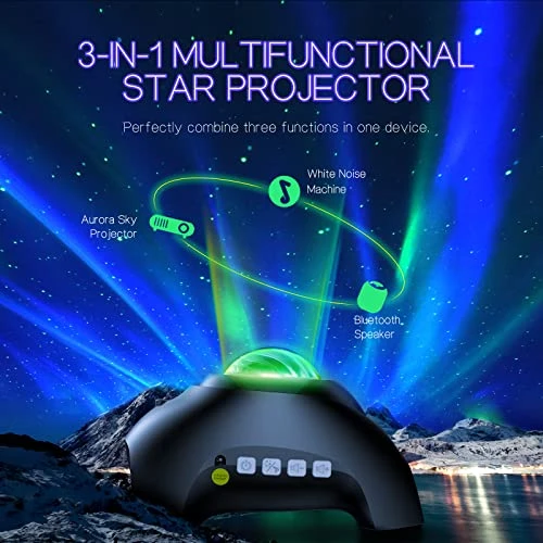 Aurora Projector with Light Effects and Bluetooth Speaker, HODANS