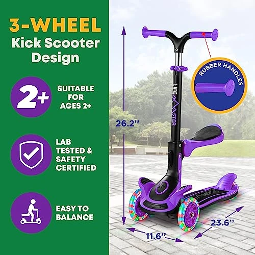Foldable Seat Kids Scooter with LED Wheel Lights, Lifemaster