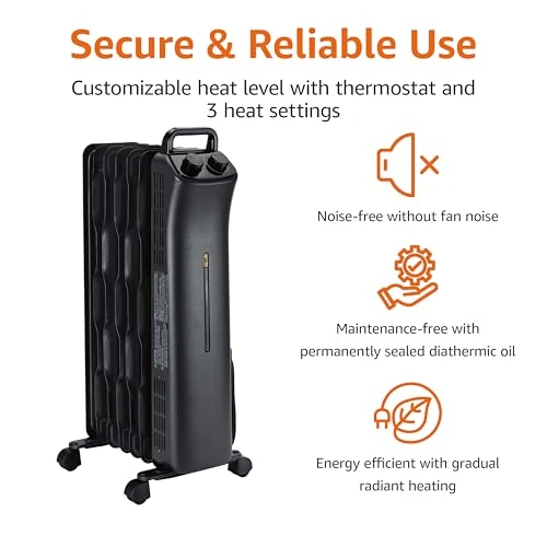 Portable Radiator Heater with 7 Oil-Filled Fins, Amazon Basics