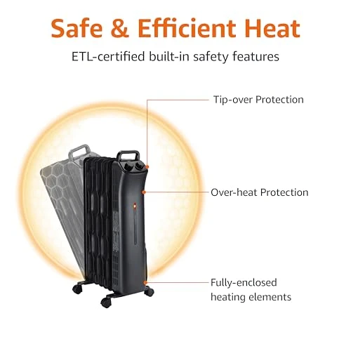 Portable Radiator Heater with 7 Oil-Filled Fins, Amazon Basics