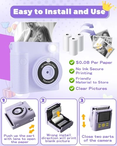 Instant Print Digital Camera for Kids, FKATEEN