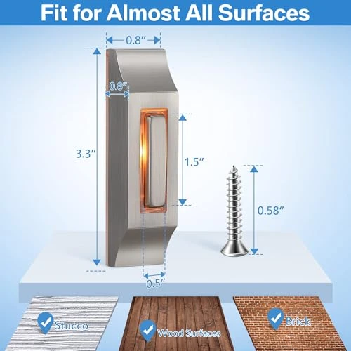 Metal Doorbell Push Button with Warm LED Light, Enhon