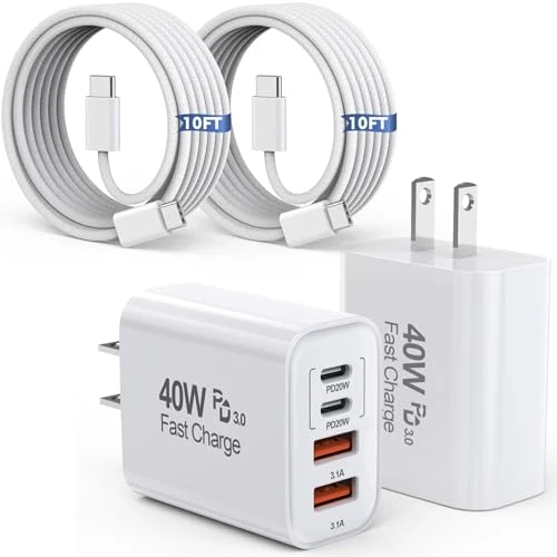 10FT USB C to C Charger Cable and 4-Port Wall Charger Block — Power Bank, Dazana
