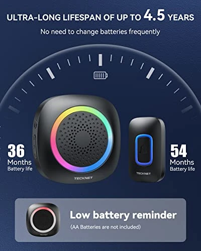 Wireless Doorbell with Portable Receivers and RGB Light — Video Doorbell, TECKNET