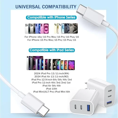 Fast Charging 3-Port USB C Charger Block with 10FT Cable — Power Bank, Shenzhen Jiaxingyuan Technology Co., Ltd.
