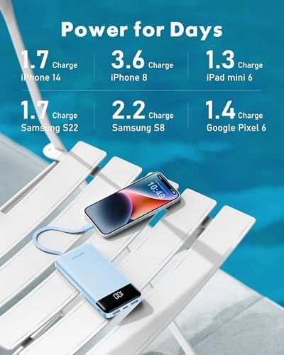 Portable Charger with Built-in Cables — Power Bank, Charmast