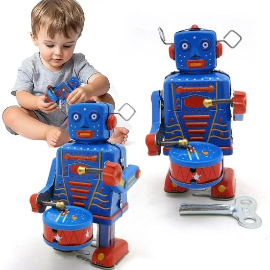 Vintage Wind-up Robot Drummer Toy, EDC Toy
