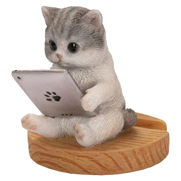 White Sabatara Cat Looking at Tablet Smartphone Stand, Arkadia Japan