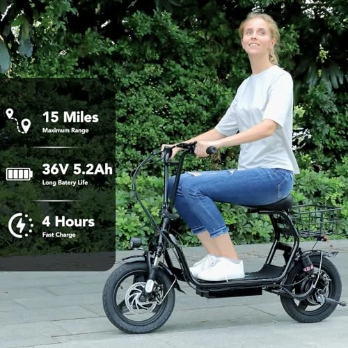 Peak 1200W Foldable Electric Scooter with Seat — Electric Scooter, Caroma