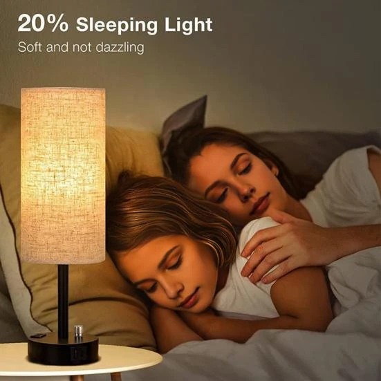 Bedside Table Lamp with USB-A and USB-C Charging Port, Household Good