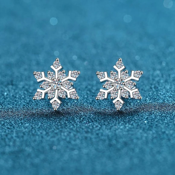Smart Sensual Silver Earrings with Snowflake, ANENJERY Bijouterie