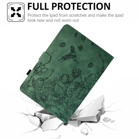 Flowers and Bird Embossed Smart Leather Tablet Case for iPad 10.2 2021 / 10.5 2019