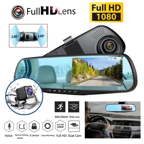 4.3-inch 1080P HD Dual Lens G-Sensor 170° Rearview Mirror Car Dash Cam — Dash Cam, Jessica Miya