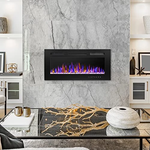 Electric Fireplace Wall Mounted and Recessed with Remote Control, BETELNUT