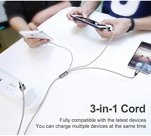 Multi USB Charging Cable 3A, 3 in 1 Fast Charger Cord Connector, TOPWIN