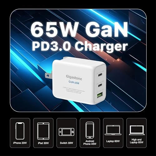 65W USB C GaN Charger, Gigastone