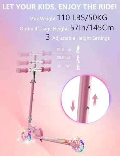 Kids Kick Scooter with LED Light Up, Guwph