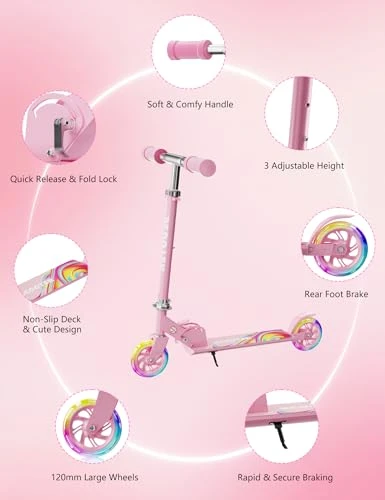 Kids Kick Scooter with LED Light Up, Guwph