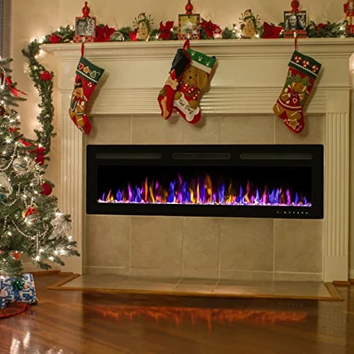 Electric Fireplace Wall Mounted and Recessed with Remote Control, BETELNUT