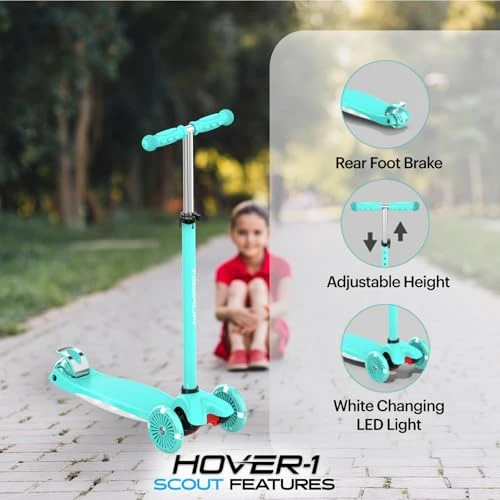 Folding Kick Scooter for Kids with Multicolor Wheel Lights, Hover-1