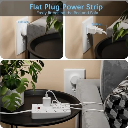 Flat Plug Extension Cord Surge Protector, HUNIAN
