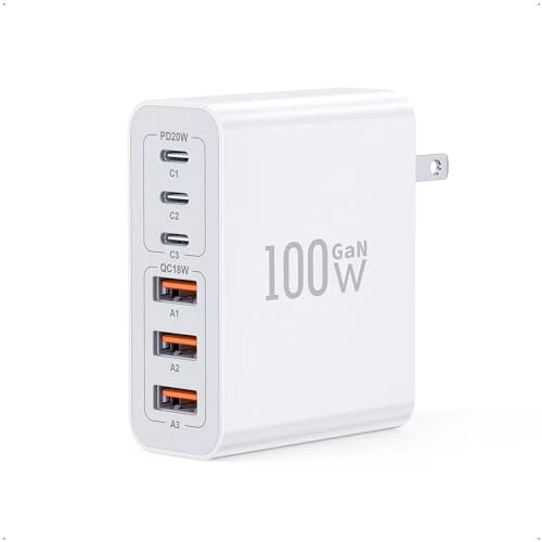 100W 6-Port PD Fast USB C Charging Block — Power Bank, CSODINCE
