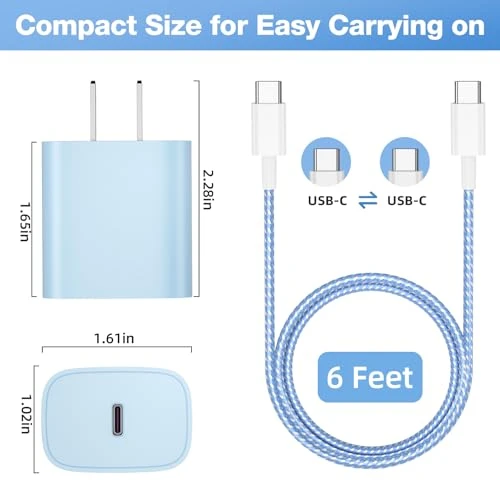Fast Charging Wall Charger Block with USB C Cable