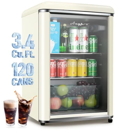 Retro Beverage Refrigerator with Tempered Glass Door — Smart Refrigerator, Anypro