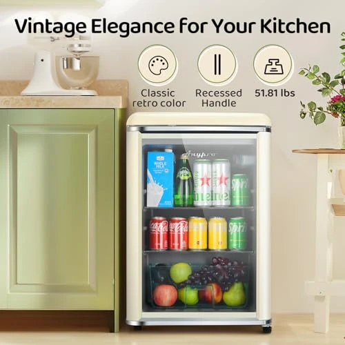 Retro Beverage Refrigerator with Tempered Glass Door — Smart Refrigerator, Anypro