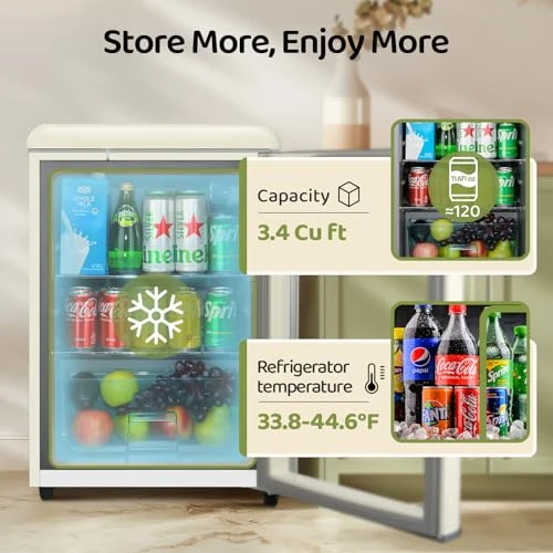 Retro Beverage Refrigerator with Tempered Glass Door — Smart Refrigerator, Anypro