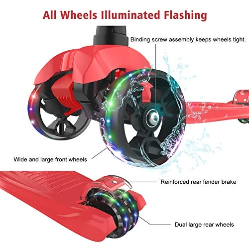 Kick Scooter with Light-Up Wheels and Adjustable Heights for Children, Allek