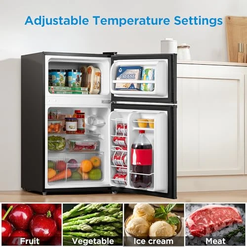 Double Door Mini Fridge with Freezer, Midea