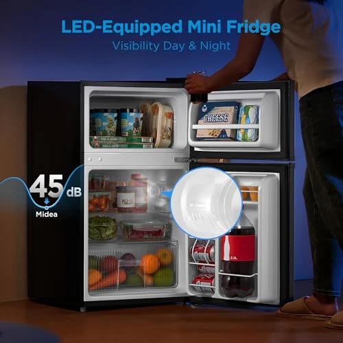 Double Door Mini Fridge with Freezer, Midea