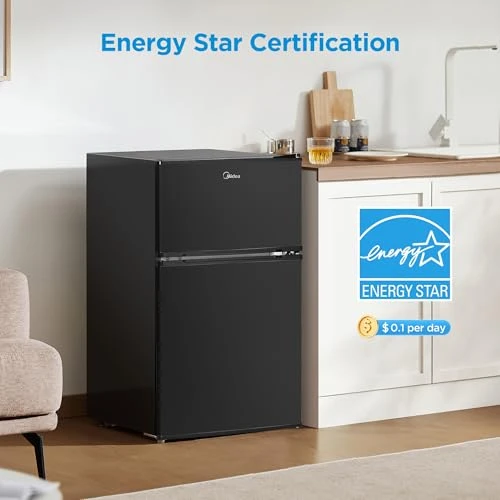 Double Door Mini Fridge with Freezer, Midea