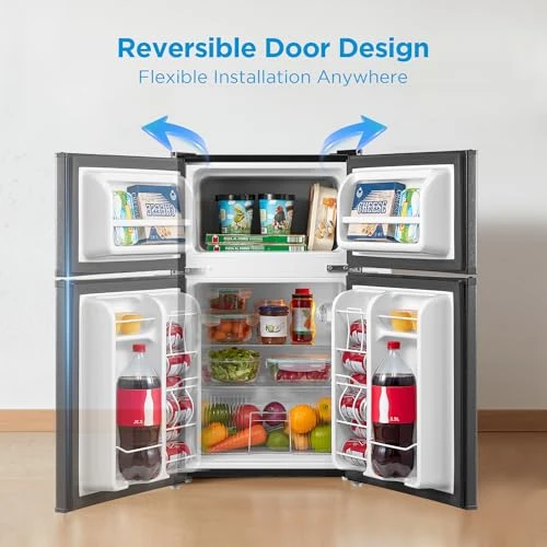 Double Door Mini Fridge with Freezer, Midea