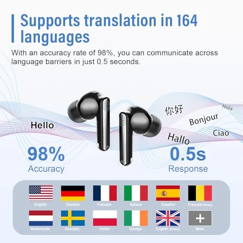 AI Translation Earbuds with Real-Time Audio and Video Calls — Translator Device, SKIUDCT