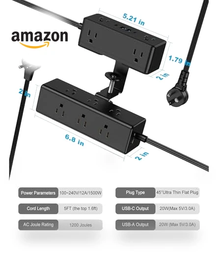 Dual Layer Desk Clamp Power Strip — Power Solutions & Surge Protection, VILONG