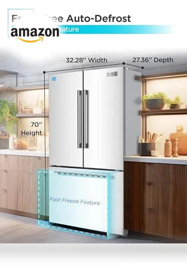 French Door Refrigerator with Built-in Ice Maker — Cooling Solutions, BLACK+DECKER