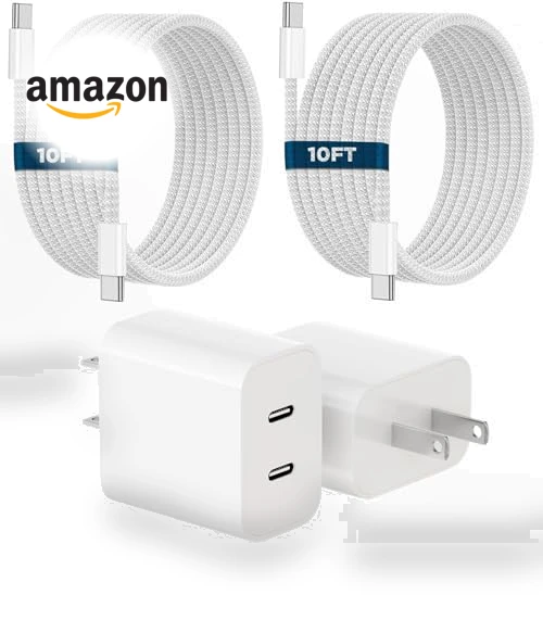PD Dual USB C Charger Block with 10FT Woven Cable — Chargers, Shenzhen Huangyingjia Technology Co., Ltd.