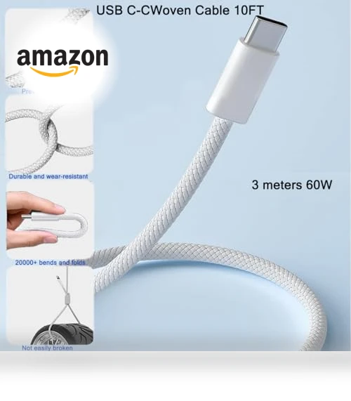 PD Dual USB C Charger Block with 10FT Woven Cable — Chargers, Shenzhen Huangyingjia Technology Co., Ltd.